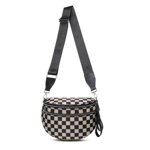 4619 Bum Bags , RFID Checkered Crossbody Bags with Silver Zipper, Nylon
